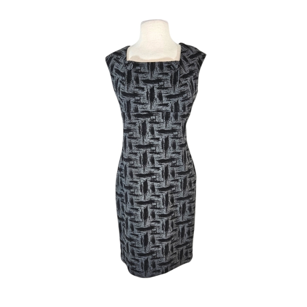 Calvin Klein Grey & Black Patterned Sheath Dress
